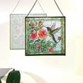 thumbnail image 4 of Rose and Hummingbirds Stained Glass Panels Window Hangings Tiffany Glass Traditional Art Crafts for Home Decor Gifts Square design, 8in 74OR1, 4 of 6