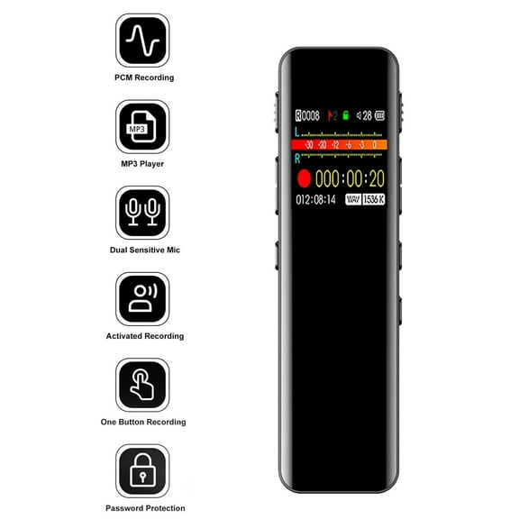 RONY 64GB Digital Voice Recorder with Noise Reduction, Playback, Password MP3- Professional Voice Activated Recorder for Meetings Lectures Interviews Classes, Black, USB Included