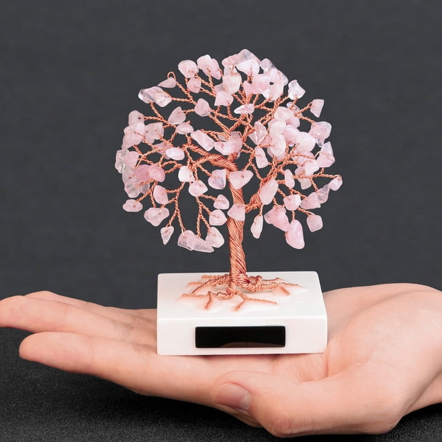 Adornos de base de mármol blanco cuadrado con pieza rectangular negra, árbol de grava de siete colores, mármol blanco cuadrado