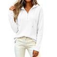 thumbnail image 7 of Quarter Zip Pullover wWomen Waffle Knit Long Sleeve Drawstring Casual Sweatshirt Hooded Tops, 7 of 7