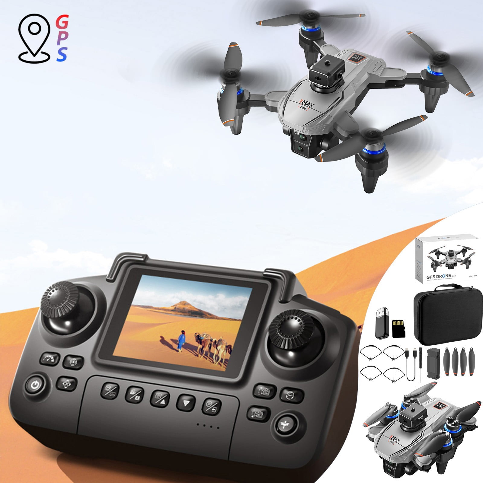 GPS Drone with Camera and Screen Remote Control, Brushless Motor, Obstacle Avoidance, 18 Min Flight Time for Beginners and Adults