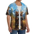 thumbnail image 2 of Balery Snowy Mountain Photography Bear Camisa Casual de Manga Corta con Botones para Hombre, Texturizada, Estilo Cubano, para Playa, Verano-X-Large, 2 of 5