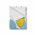 thumbnail image 2 of Star Soft Flannel Fleece Throw Blanket, Girl on Ladder Hanging a Star in the Night Sky with Half Moon Cartoon Picture, Cozy Plush for Indoor and Outdoor Use, 60" x 80", Yellow Blue, by Ambesonne, 2 of 6