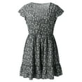 thumbnail image 4 of Prolriy Robes Printemps Été pour Femmes 2025 Robes d'Été à Manches Courtes à Fleurs Col en V Boutonnée Robes Courtes pour Femmes, Robes pour Femmes Noir TTTG, 4 of 6