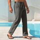 thumbnail image 4 of Pantalones de Cintura Elástica de Verano de Color Sólido Botón Cordón Pierna Recta, Pantalones de Pierna Recta Hombres Bolsillo Casual Salón, 4 of 7