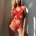 thumbnail image 4 of Conjunto De Lencería Para Mujer, Sujetador De Encaje Sin Espalda, Tanga De Cintura Alta Ajustable Transparente Para Luna De Miel ANGGREK Rojo S, 4 of 8