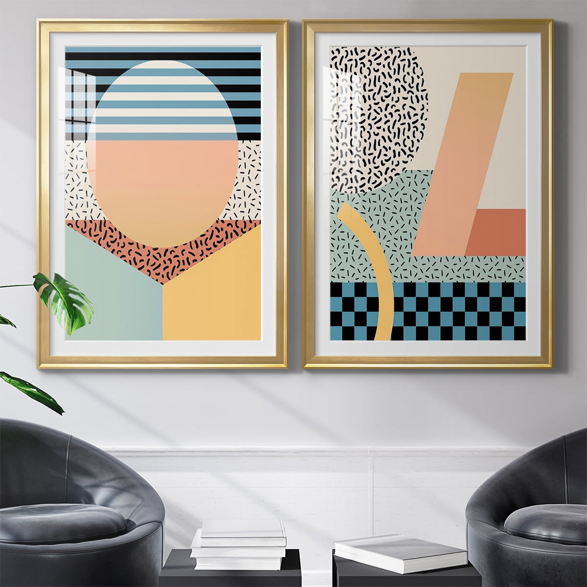 Wexford Home Modern Memphis III Premium Framed Print, 30.5" x 42.5" - Ready to Hang, Gold (Set of 2)