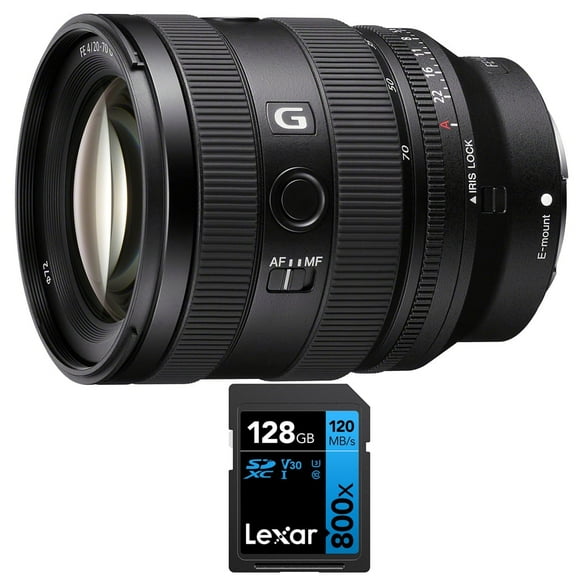 Sony SEL2070G FE 20-70mm F4 G Zoom E-Mount Lens Bundle with Lexar 128GB High-Performance 800x UHS-I SDHC Memory Card (BLUE Series)