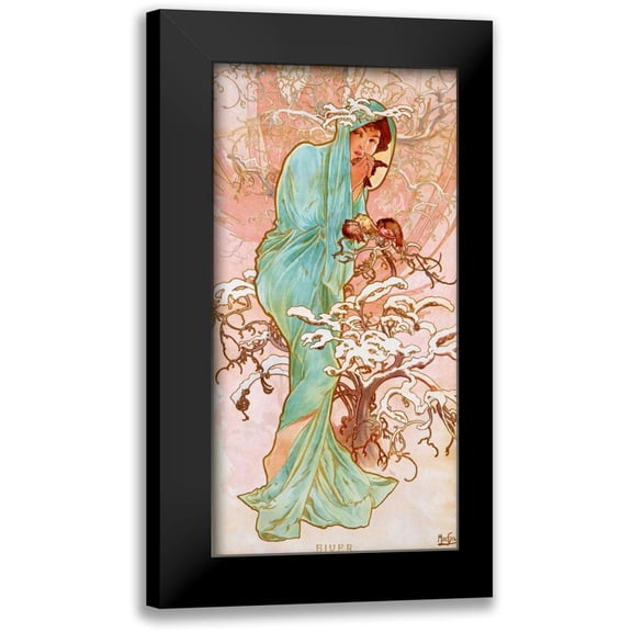 Mucha, Alphonse 9x14 Black Modern Framed Museum Art Print Titled - Hiver