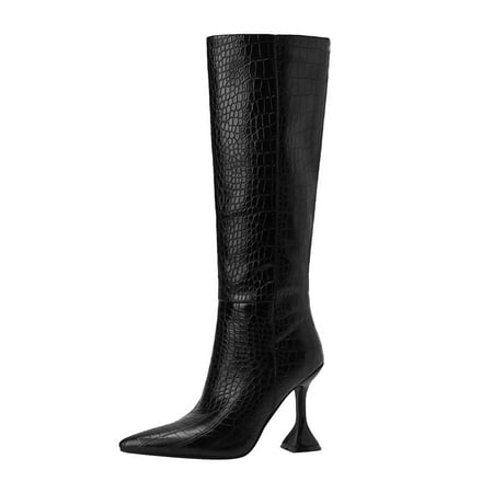 

GNEIKDEING Women s Autumn Winter Stiletto High Heel Pointed Snake Texture Print Mid Long Boots Gift on Clearance
