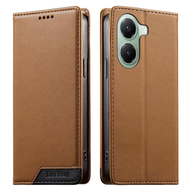 Funda Tipo Cartera de Cuero Sintético para XIAOMI POCO x7Pro Bloqueo RFID, con Ranuras para Tarjetas y Bolsillo para Efectivo, Cierre Magnético Fuerte Marrón