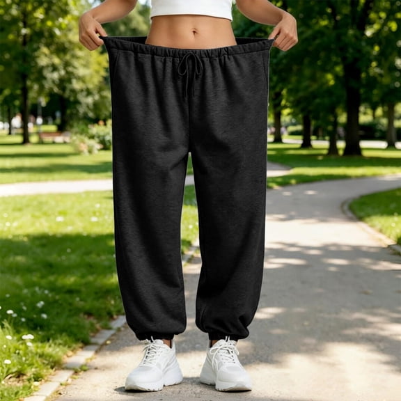 Nestiefly Petite Sweatpants For Women Trendy Elastic Waist Bottom Lounge Pant Lightweight Baggy Joggers With Pocket 2026 Black S