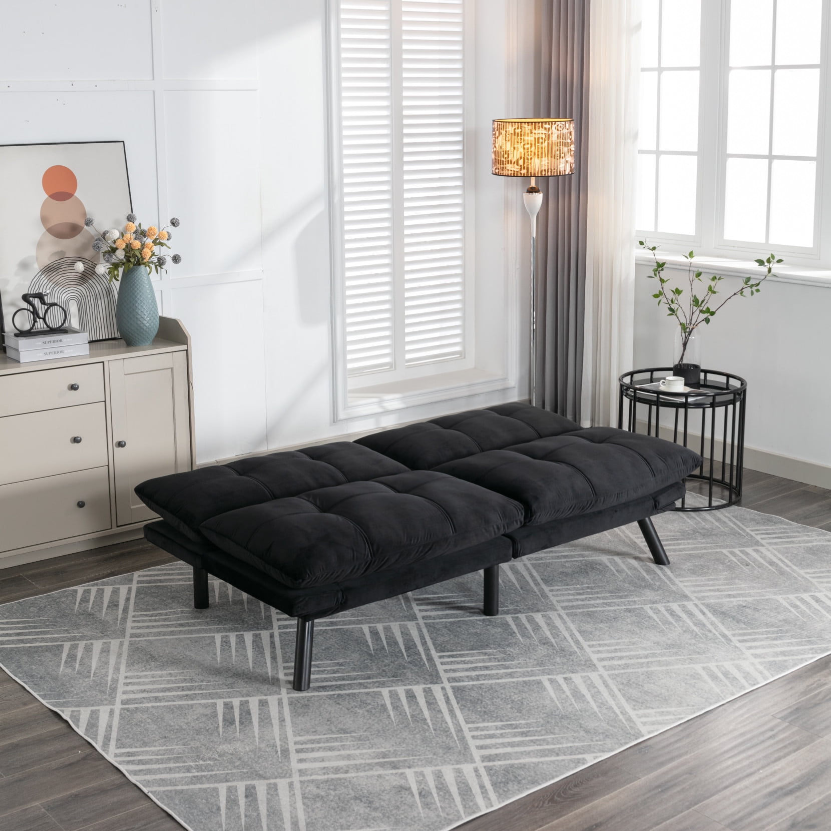 Triple Tree Modern Velvet 70.87" Tufted Loveseat Sofa, Black