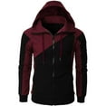 thumbnail image 3 of ZCFZJW Mens Casual Long Sleeve Color Block Full Zip up Hooded Pullover Sweatshirts Fall Winter Loose Fit Drawstring Warm Coat Hoodies Tops with Pockets Wine XL, 3 of 4