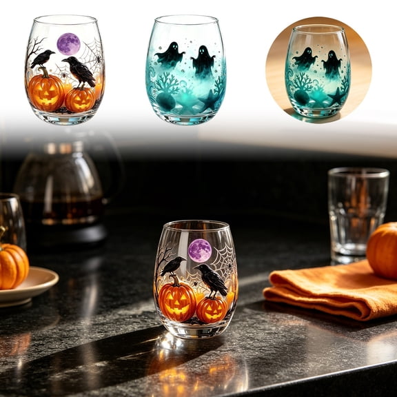 Halloween Glass Cups - Glassware Juice Glass Fashioned Hand Blown Cute Drinking Cups, Drinkware Gift for Party Decoration