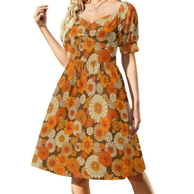 Robe Sans Manches Bohème vintage à Fleurs des Années 70, Robe d'Été pour Femmes, Tenue de festival