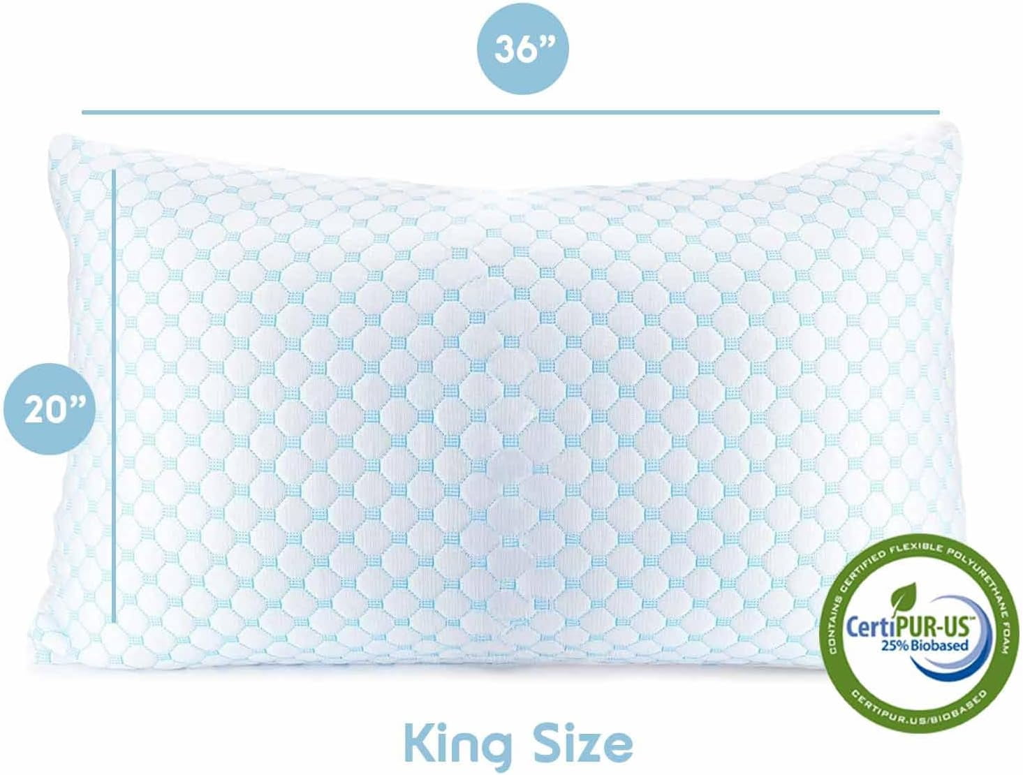 SUSIELADY King Size Cooling Pillow 1 Pack, Shredded Memory Foam, Adjustable Cold Gel for Hot Sleepers, Supportive Cool Pillow for Side Back Stomach Sleepers (20"×36", King)