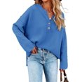 thumbnail image 1 of HSHDLDF Women's Oversized Sweaters Batwing Long Sleeve Loose V Neck Button Henley Tops Pullover Knit Jumper, 1 of 5