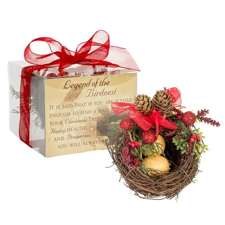 4.75” Inspirational Holly and Pinecone Christmas Bird Nest Decoration