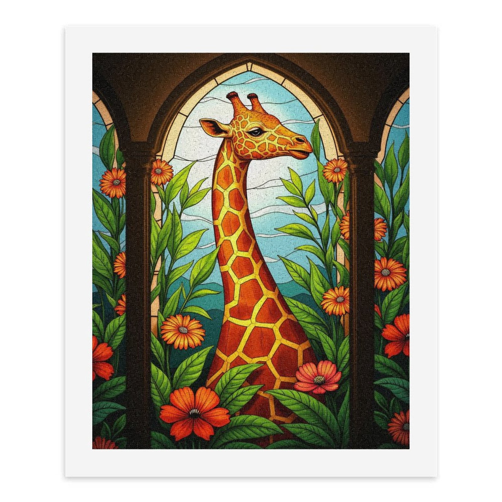 Paint By Numbers Kit for Adults Beginner - DIY Giraffe Stained Glass Floral Art Canvas Painting Kits for Adults, Frameless Paint By Number for Adults for Home Wall Decor 16x20 Inch