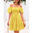 thumbnail image 3 of Vestido Prettygarden para mujer, de verano, mangas abullonadas, con ojales, amarillo, 3 of 8