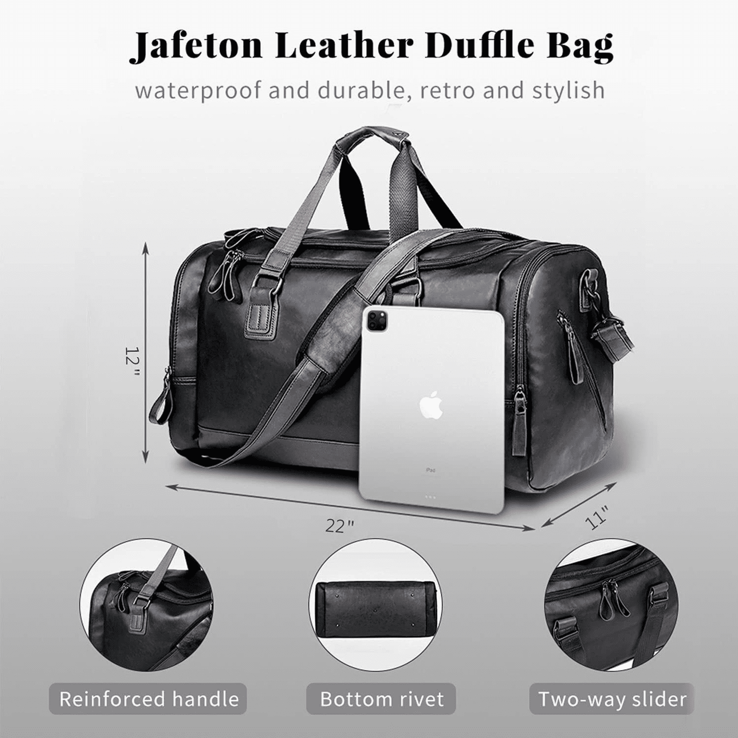 VONGEM Travel Duffel Bag, 22" Vegan Leather Gym, Carry On, Weekender Overnight Luggage Bag, Lightweight & Large Duffle Water-proof Durable for Men & Women