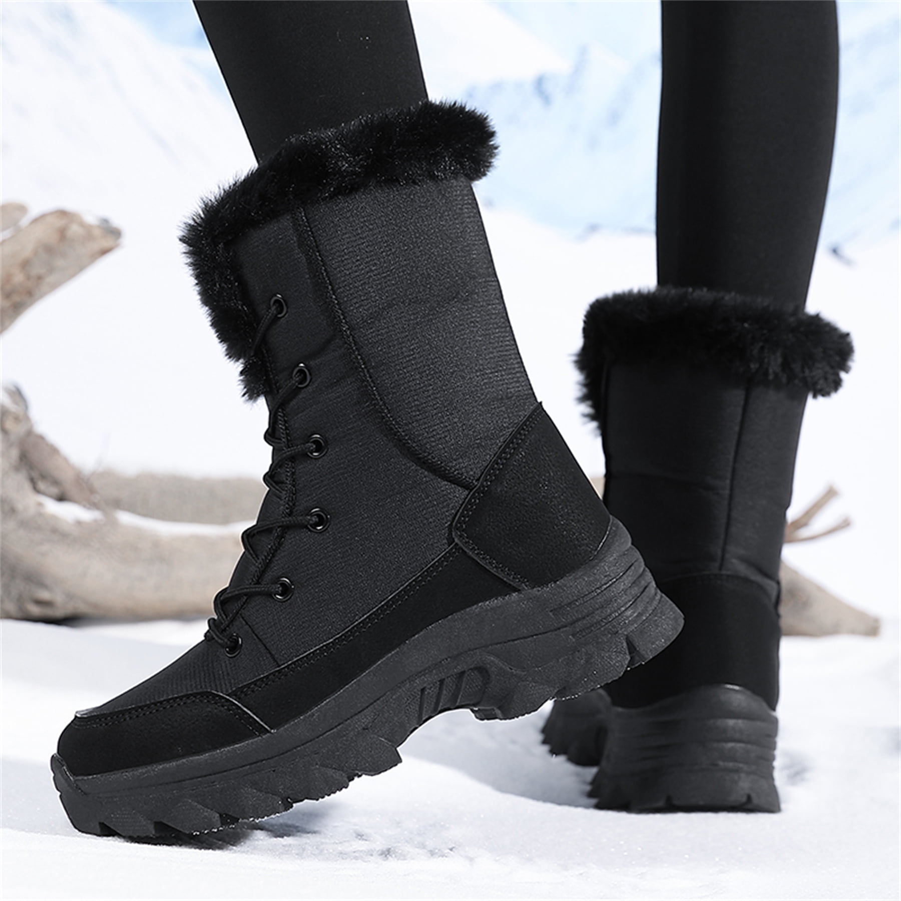 YOURDIARY Womens Winter Snow Boots Waterproof Warm Walking Shoes Mid-Calf Hiking Booties Faux Fur Lining
