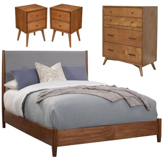 Home Square 4 Piece Set with Chest California King Wood Panel Bed & Nightstand