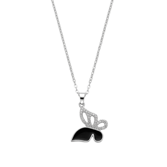 Butterfly Pendant Necklace with Black Accent Elegant Charm Chain Fashion Jewelry Accessory