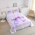 thumbnail image 4 of Erosebridal Ensemble de Couette Simple Princesse avec Nœud pour Enfants, Couette en Duvet Violette, Déco Chic à Carreaux, Réversible 2 Pcs, 4 of 7