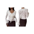 thumbnail image 3 of Women'S Lace Blouse V Neck Bell-Sleeve Ruffled Long-Sleeve Casual Spring Fall Top White L, 3 of 9