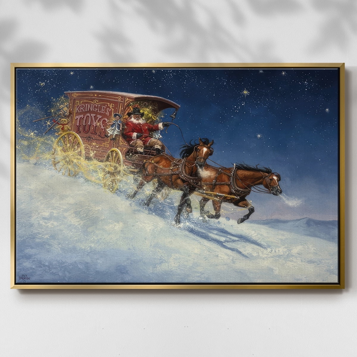 Nick of Time - Framed Gallery Wrapped Holiday Canvas - 17 x 25 - Gold Frame