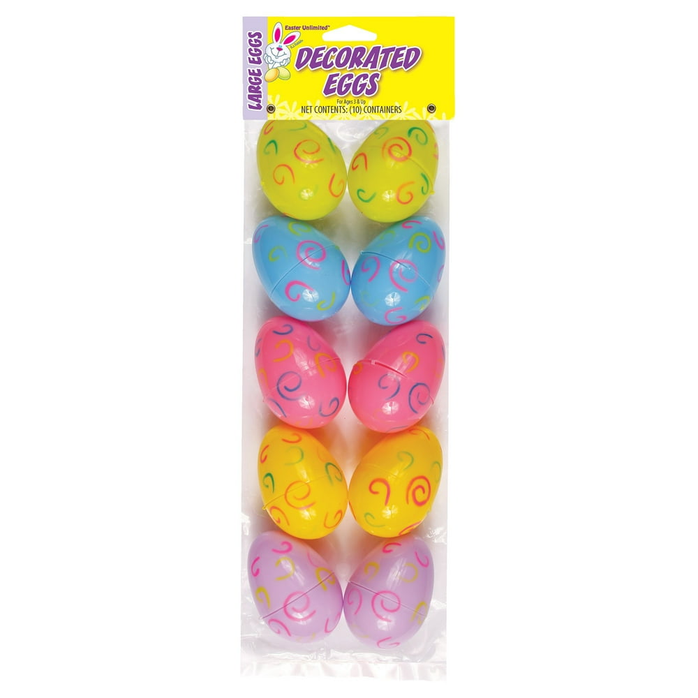 Decorated Patterned Design Fillable 2.5" Plastic Easter Eggs, 10 Pack