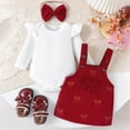 thumbnail image 7 of Splozh Baby Clothes for Girls Fashion Baby Girl Outfit Fall Bow Tie Strap Dress with Long Sleeve Bodysuit 3 Pieces Outfits,Wine,1-3 Months, 7 of 7