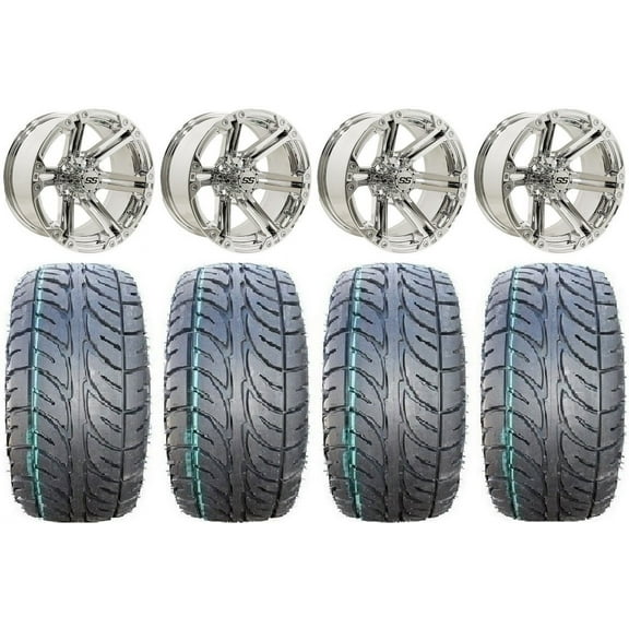 GTW Specter 12" Golf Cart Wheels Chrome 23" Fusion ST Tires E-Z-GO & Club Car