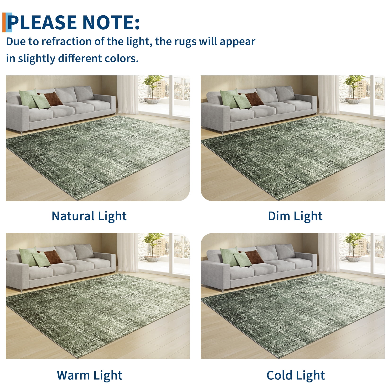 GlowSol 9'x12' Modern Abstract Area Rug Non Slip Low Pile Soft Accent Rugs Washable Rug for Living Room Bedroom, Green Grey