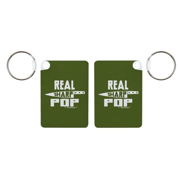 ThisWear Keychain for Best Pop Real Sharp Pop Knife Pun 2-Pack Aluminum Rectangle Keychain