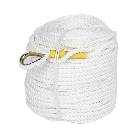 - Braided Nylon Strong Triple-Strand Anchor Rope Boat Line with Thimble 1/2 inch x 295 feet,White