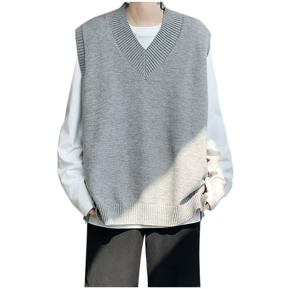 YLSDY Sweater Vests for Men Fashion Y2k Side Button Sleeveless V Neck Vest Relaxed Fit Plus Size Knit Waistcoat Mens Clothes Gray XXXXXL
