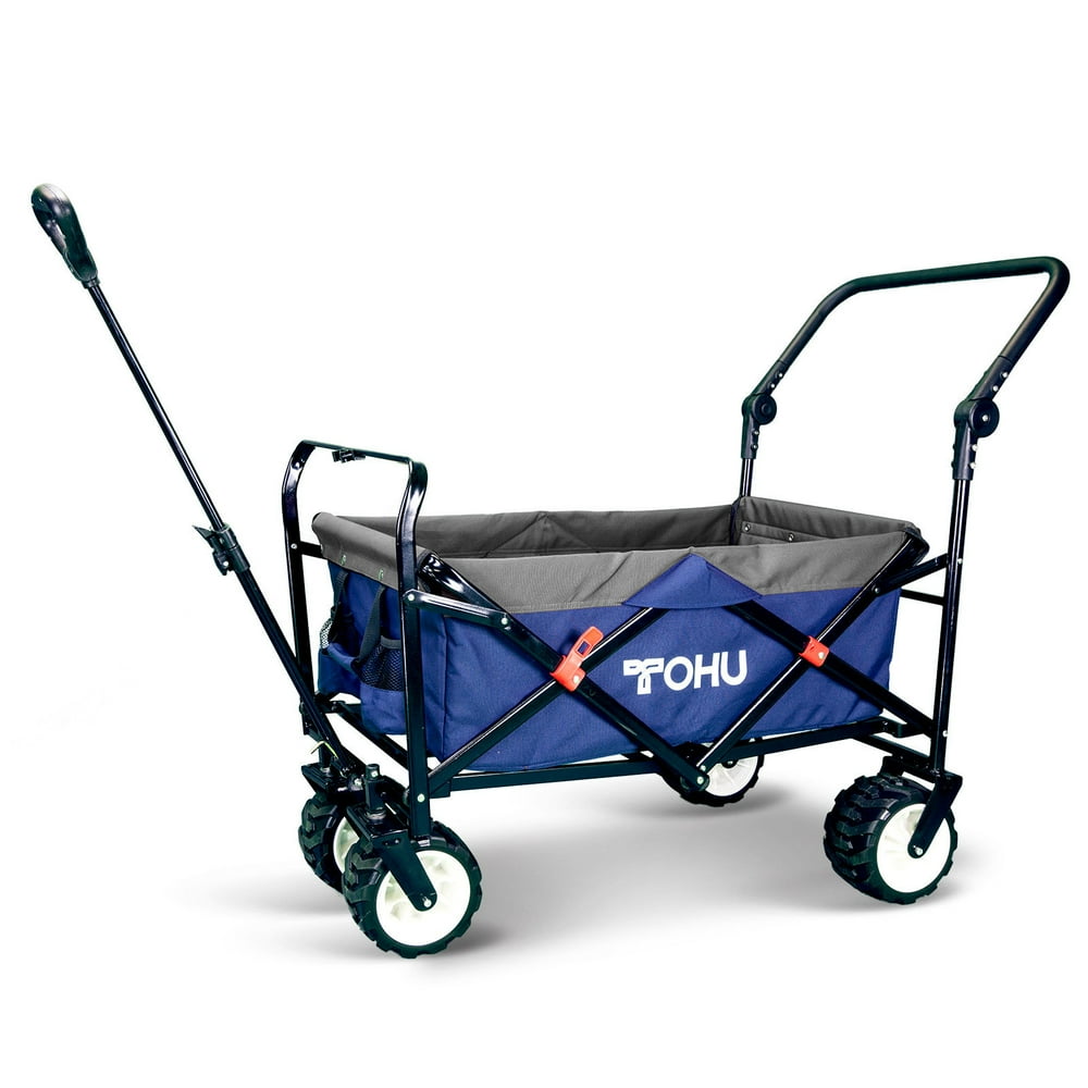Pull Push Collapsible Utility Folding Wagon Cart with All Terrain Wide