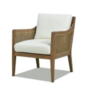 Ontario 24.5" Oak & Rattan Upholstered Accent Arm Chair Natural White Linen