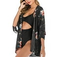 thumbnail image 3 of Uhndy Floral Swimwear Kaftan Bikini Cover Up For Women Summer Kimono Beach Cover Ups Swimsuit Half Sleeve Shawl Chiffon Cardigan Blouse, 3 of 4