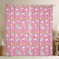 Feelyou Funny Cartoon Unicorn Black Out Curtains, Cute Rainbow Stars Cloud Curtains Pack of 2 (42x63 Each), Kawaii Animal Lover Bedroom Curtains, Blackout Curtains Room Decor