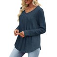 thumbnail image 6 of Diufon Womens Sweaters Plus Size Fall Casual Solid Color Pullover Tops Fashion V Neck Pleated Long Sleeve Tops, 6 of 10