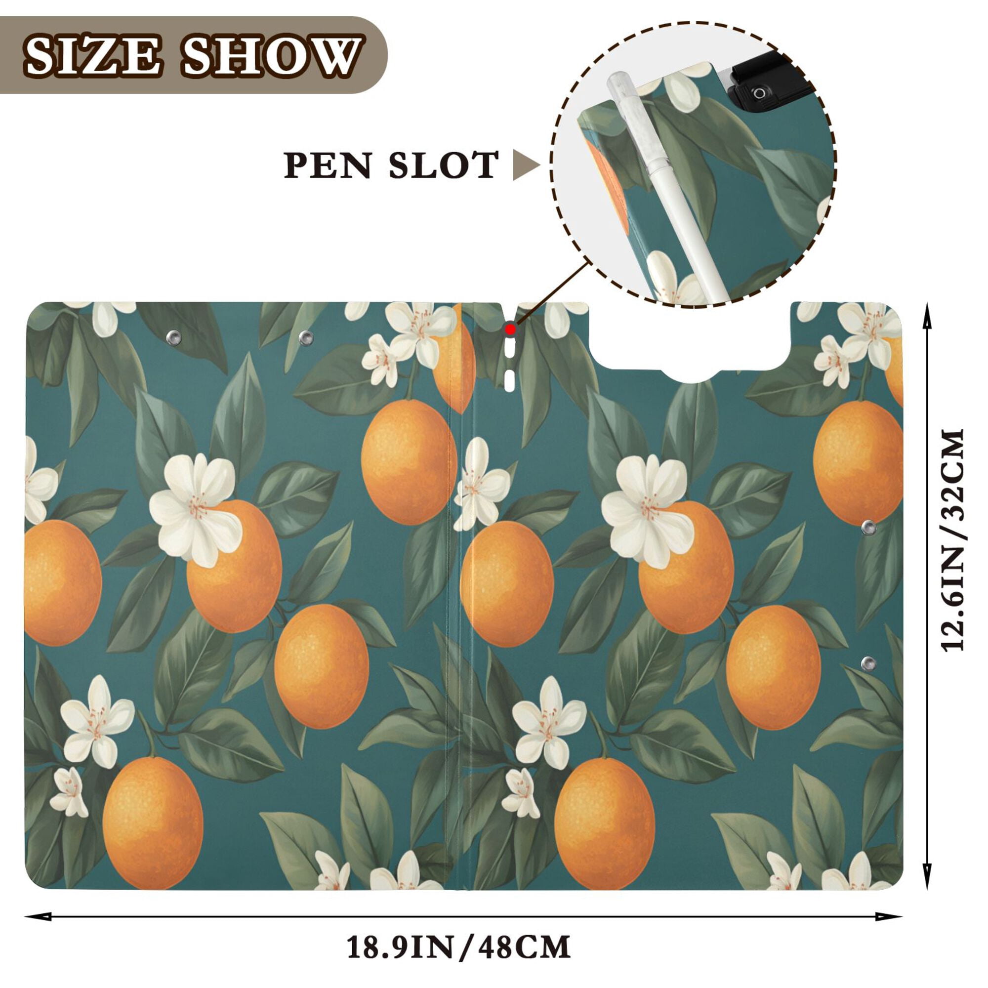 FORMRS A4 Clipboard Folder with Pen Holder Horizontal Foldable School Office Binder, Retro Floral Orange