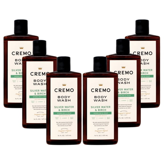 6 Pack - Cremo Body Wash for Men, Silver Water & Birch, Sparkling & Crisp, 16 Fl Oz