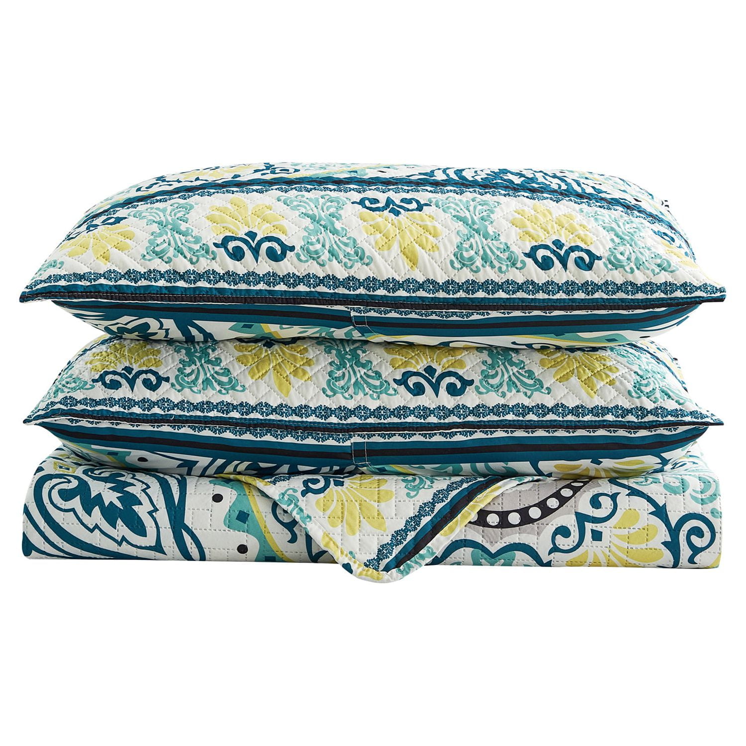 JML Quilt Set 3-Piece King Size, Soft Reversible 1 Quilt & 2 Shams Bedspread Coverlet Set,Atrovirens & Yellow