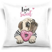 Wellsay Puppy Pug with Heart Donut Velvet Oblong Lumbar Plush Throw Pillow Cover/Shams Cushion Case with Zipper 16" x 16" for Couch Sofa Pillowcase Only