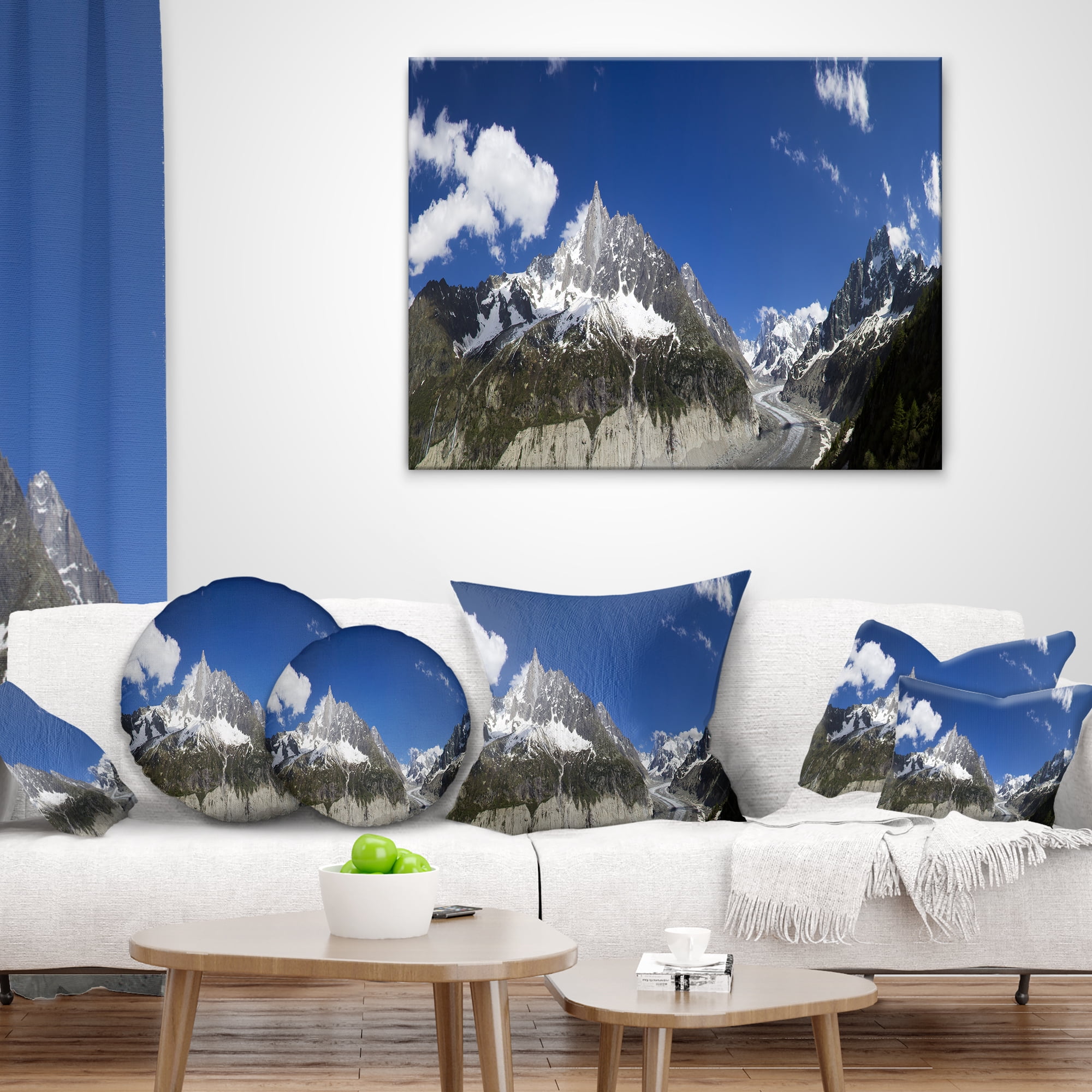Designart Glacier nearby Chamonix Panorama - Landscape Printed Throw Pillow - 16x16