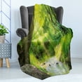 thumbnail image 4 of Forest Soft Flannel Fleece Blanket, Stream Cascade in Tropical Forest Among Trees Jungle Woodland Serene Landscape, Cozy Plush for Indoor and Outdoor Use, 70" x 90", Brown Lime Green, by Ambesonne, 4 of 5